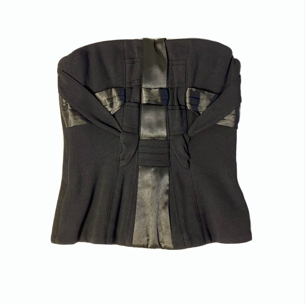 BCBGMAXAZRIA Black Corset Bustier Top Strapless Structured Boned XS NWT